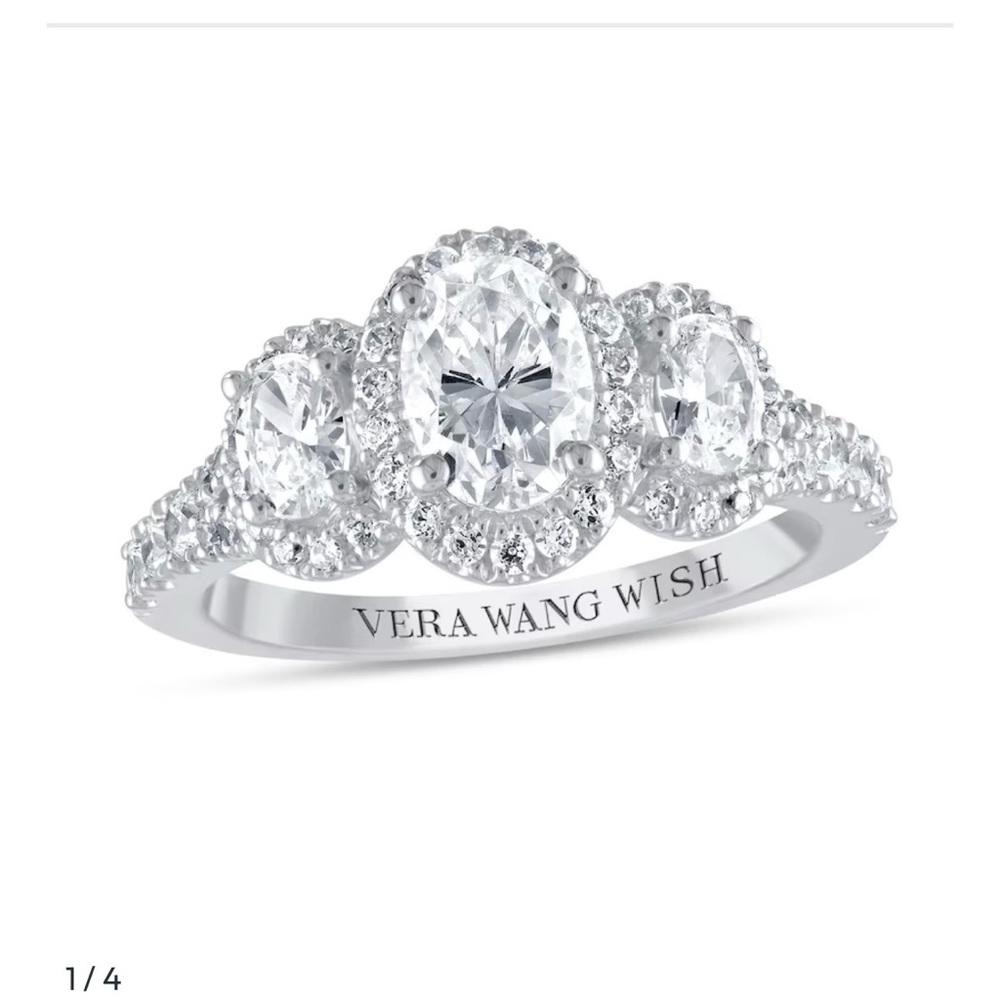 Vera Wang WISH 3 Stone Diamond Ring 1-3/4 ct tw 14k White Gold Size 9